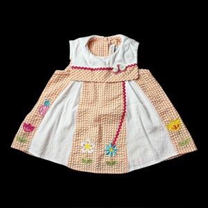 Youngland Y2K Vintage Orange White Seersucker Gingham Dress Sz 12 M